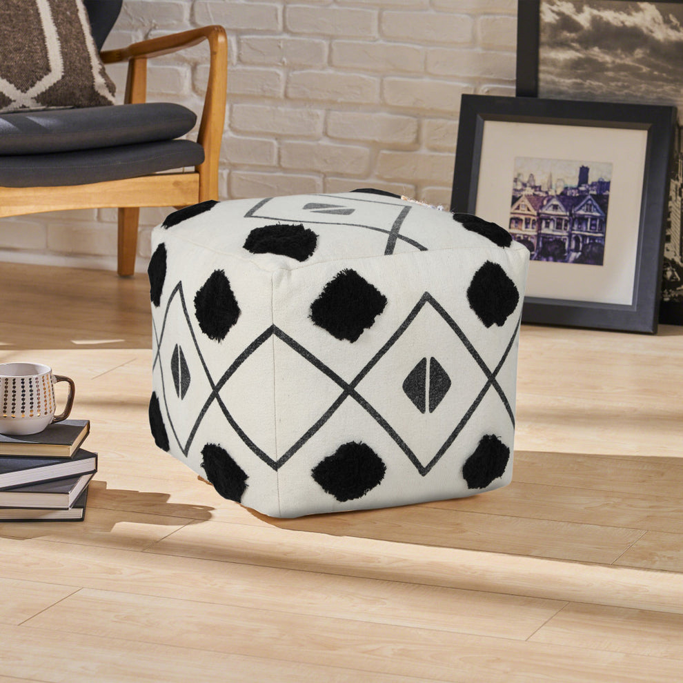 White 100% Cotton Ottoman By Homeroots | Ottomans | Modishstore - 8