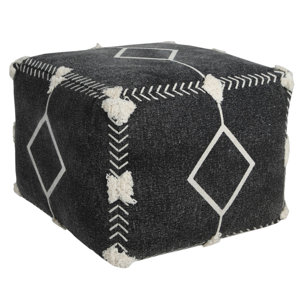 Black 100% Cotton Ottoman By Homeroots | Ottomans | Modishstore - 3
