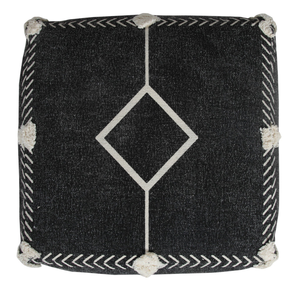 Black 100% Cotton Ottoman By Homeroots | Ottomans | Modishstore - 4