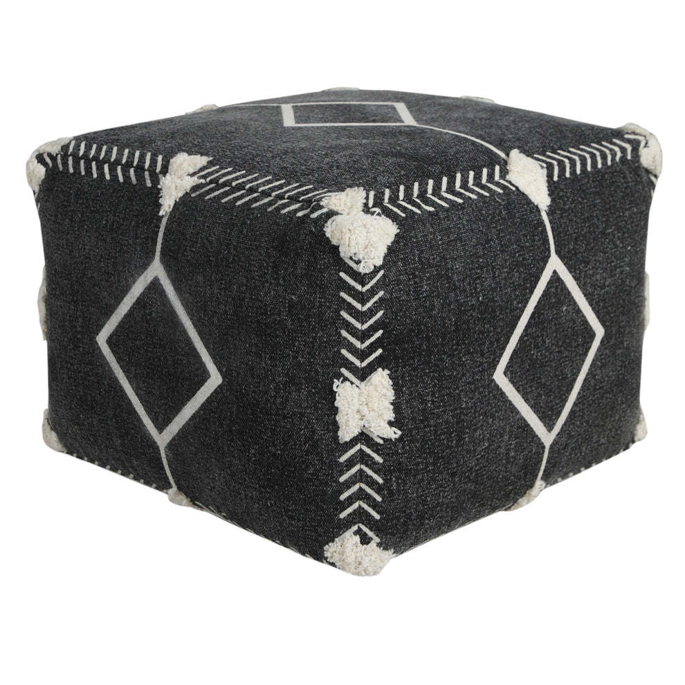 Black 100% Cotton Ottoman By Homeroots | Ottomans | Modishstore - 5