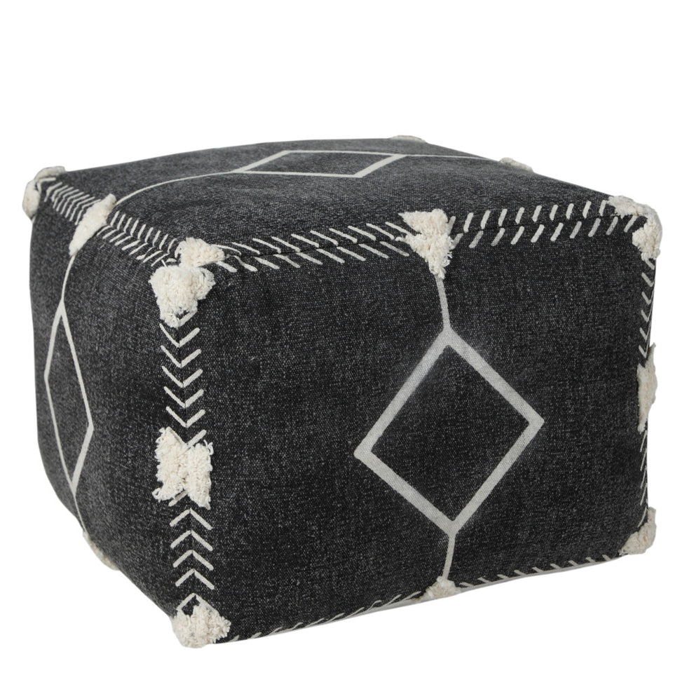 Black 100% Cotton Ottoman By Homeroots | Ottomans | Modishstore - 6