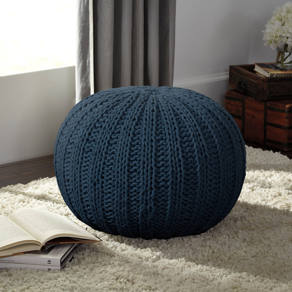 Blue 100% Cotton Ottoman By Homeroots | Ottomans | Modishstore - 4