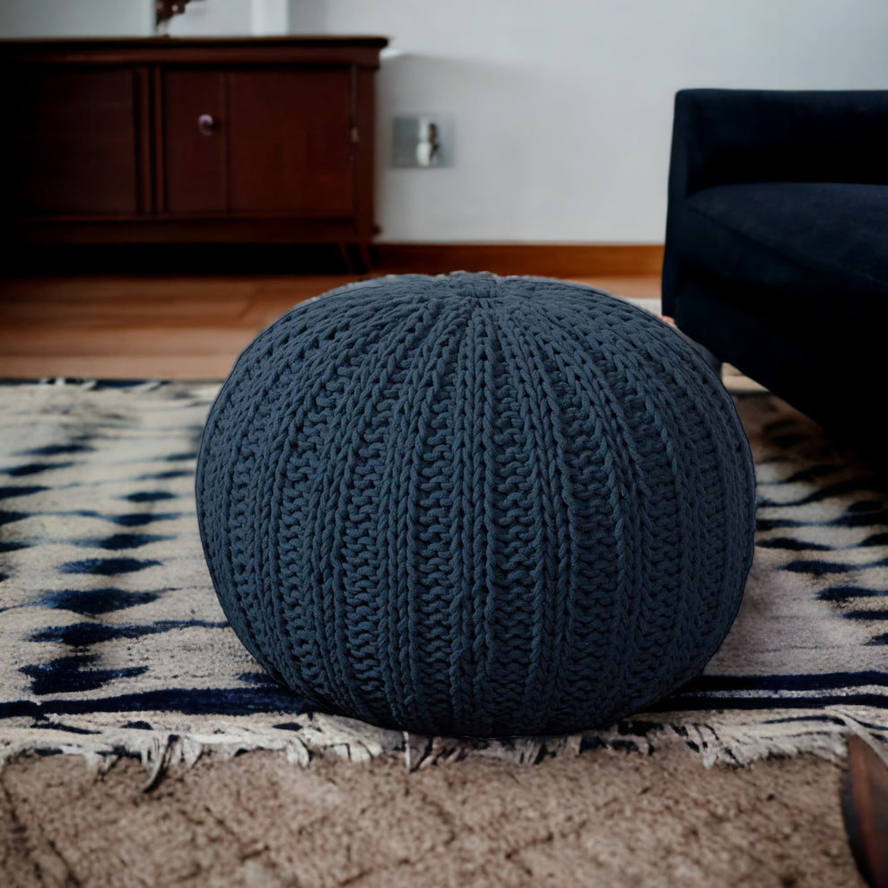 Blue 100% Cotton Ottoman By Homeroots | Ottomans | Modishstore - 2