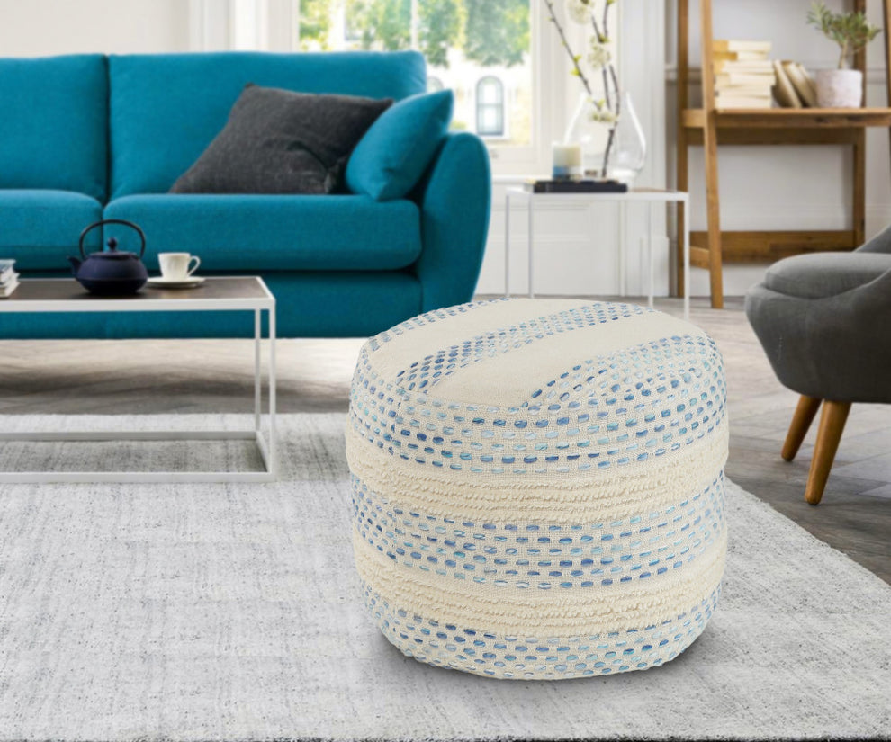 Blue Cotton Blend Ottoman By Homeroots | Ottomans | Modishstore - 7