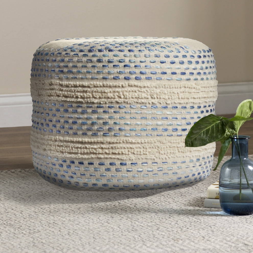 Blue Cotton Blend Ottoman By Homeroots | Ottomans | Modishstore - 6