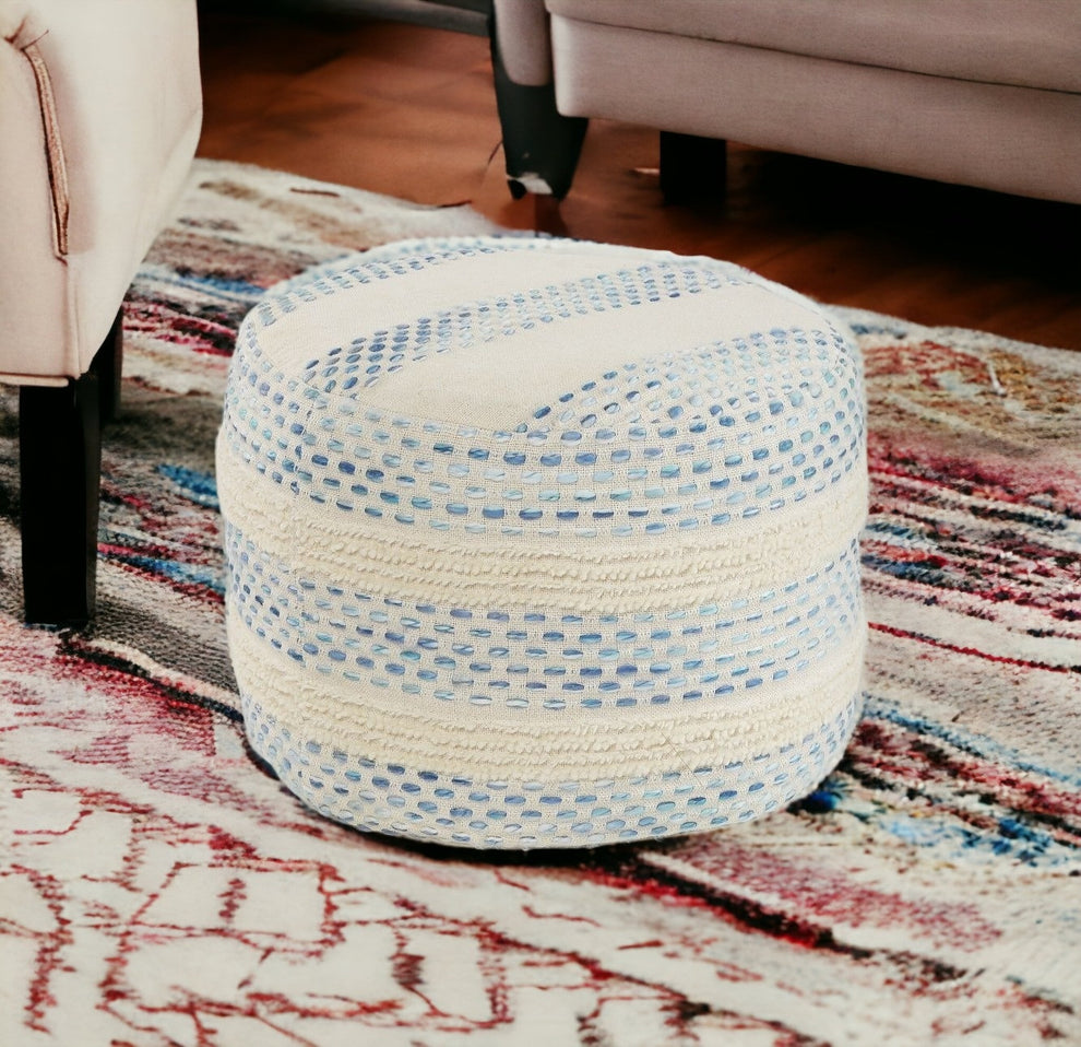 Blue Cotton Blend Ottoman By Homeroots | Ottomans | Modishstore - 4