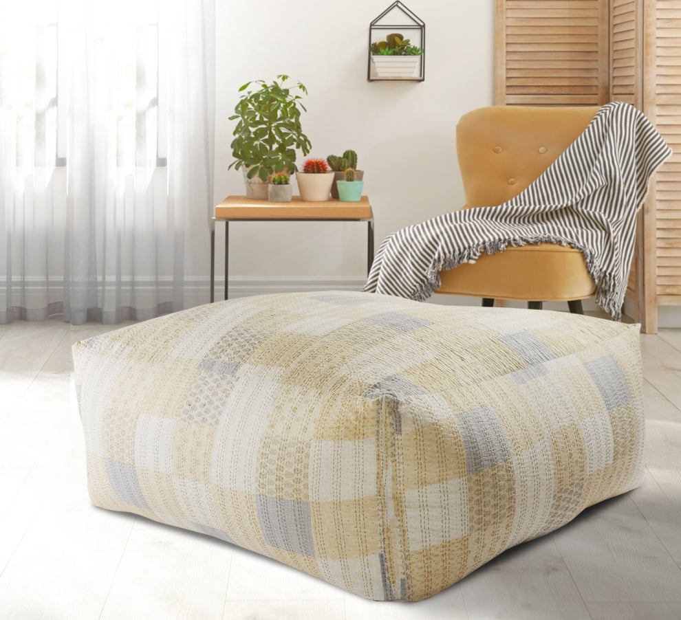 Cream 100% Cotton Ottoman By Homeroots | Ottomans | Modishstore - 3