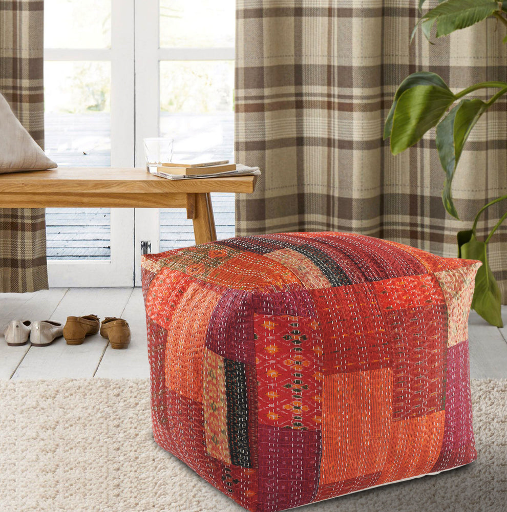 Red Cotton Blend Ottoman By Homeroots | Ottomans | Modishstore - 5