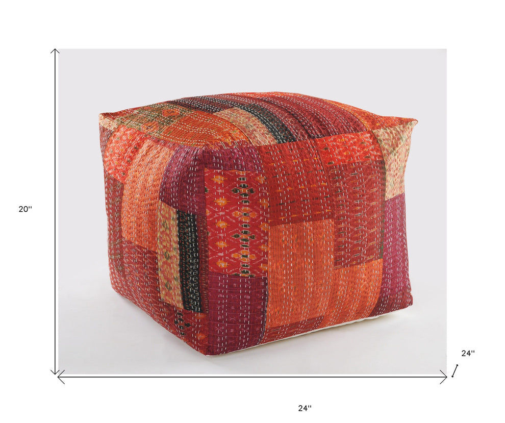 Red Cotton Blend Ottoman By Homeroots | Ottomans | Modishstore - 6