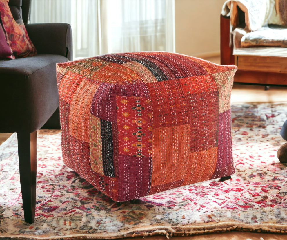 Red Cotton Blend Ottoman By Homeroots | Ottomans | Modishstore - 2