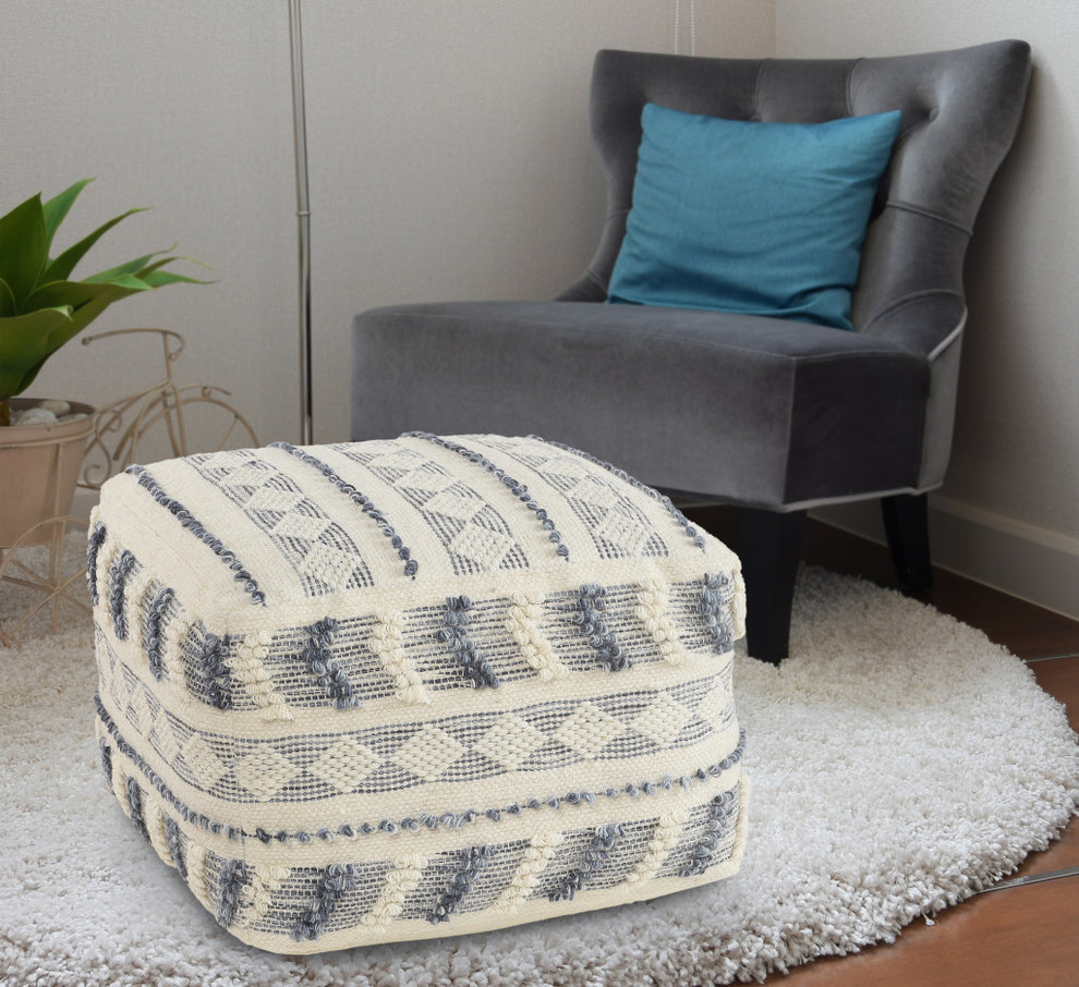 Blue Wool Ottoman By Homeroots | Ottomans | Modishstore - 4