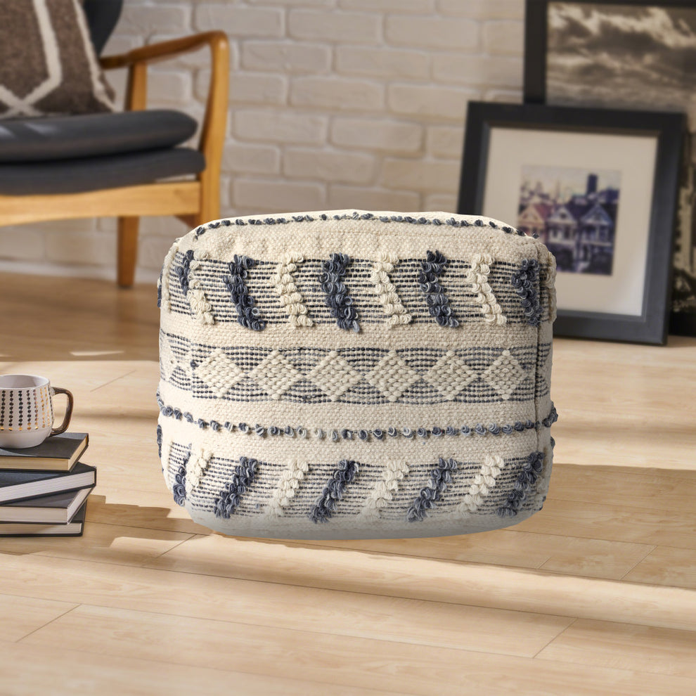 Blue Wool Ottoman By Homeroots | Ottomans | Modishstore - 7