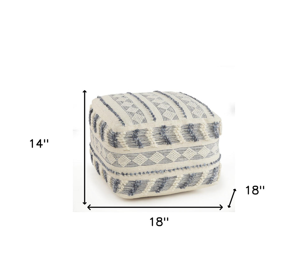 Blue Wool Ottoman By Homeroots | Ottomans | Modishstore - 2