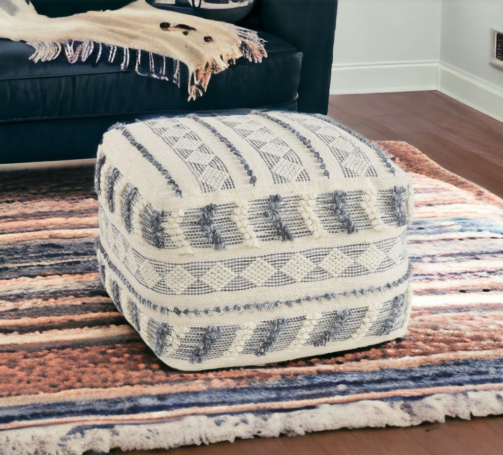 Blue Wool Ottoman By Homeroots | Ottomans | Modishstore - 3