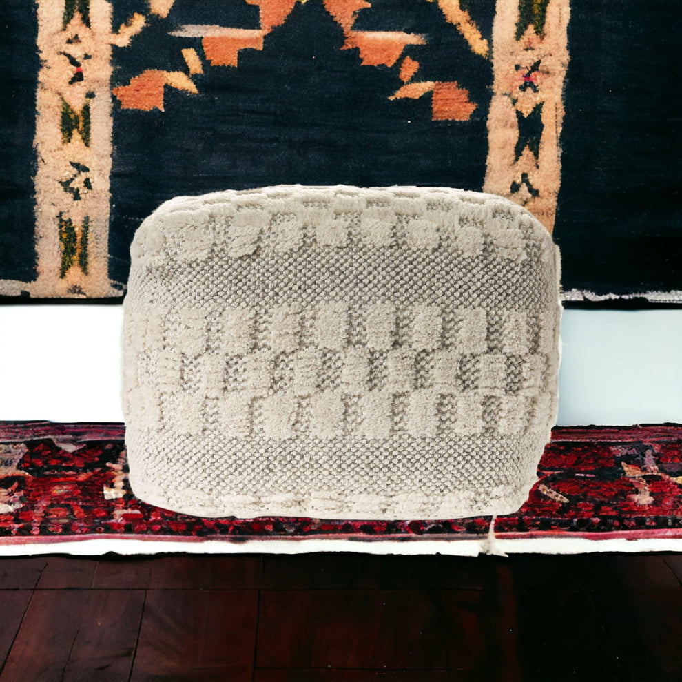 Beige Wool Ottoman By Homeroots | Ottomans | Modishstore - 6