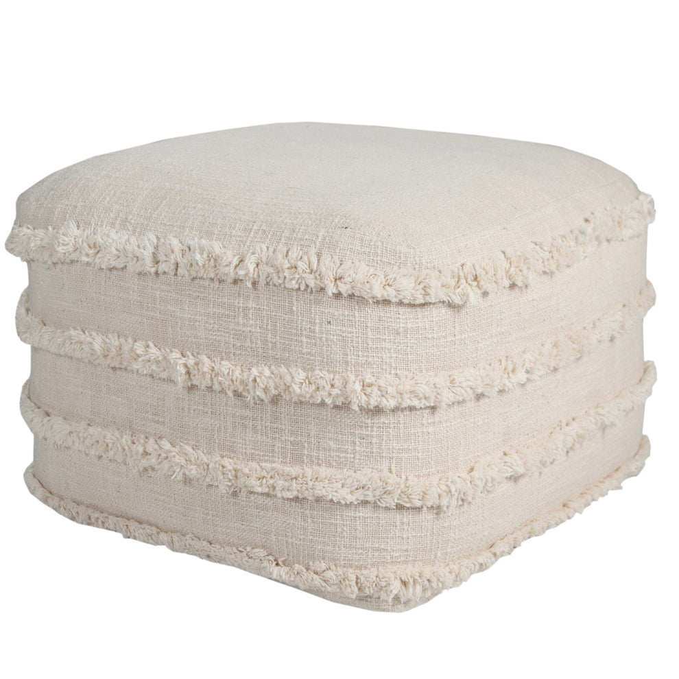Cream Cotton Tufted Stripe Cube Pouf Ottoman By Homeroots | Ottomans | Modishstore - 5
