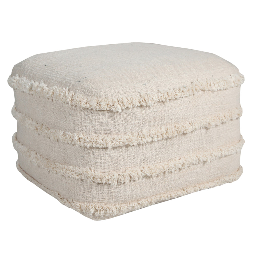 Cream Cotton Tufted Stripe Cube Pouf Ottoman By Homeroots | Ottomans | Modishstore - 7