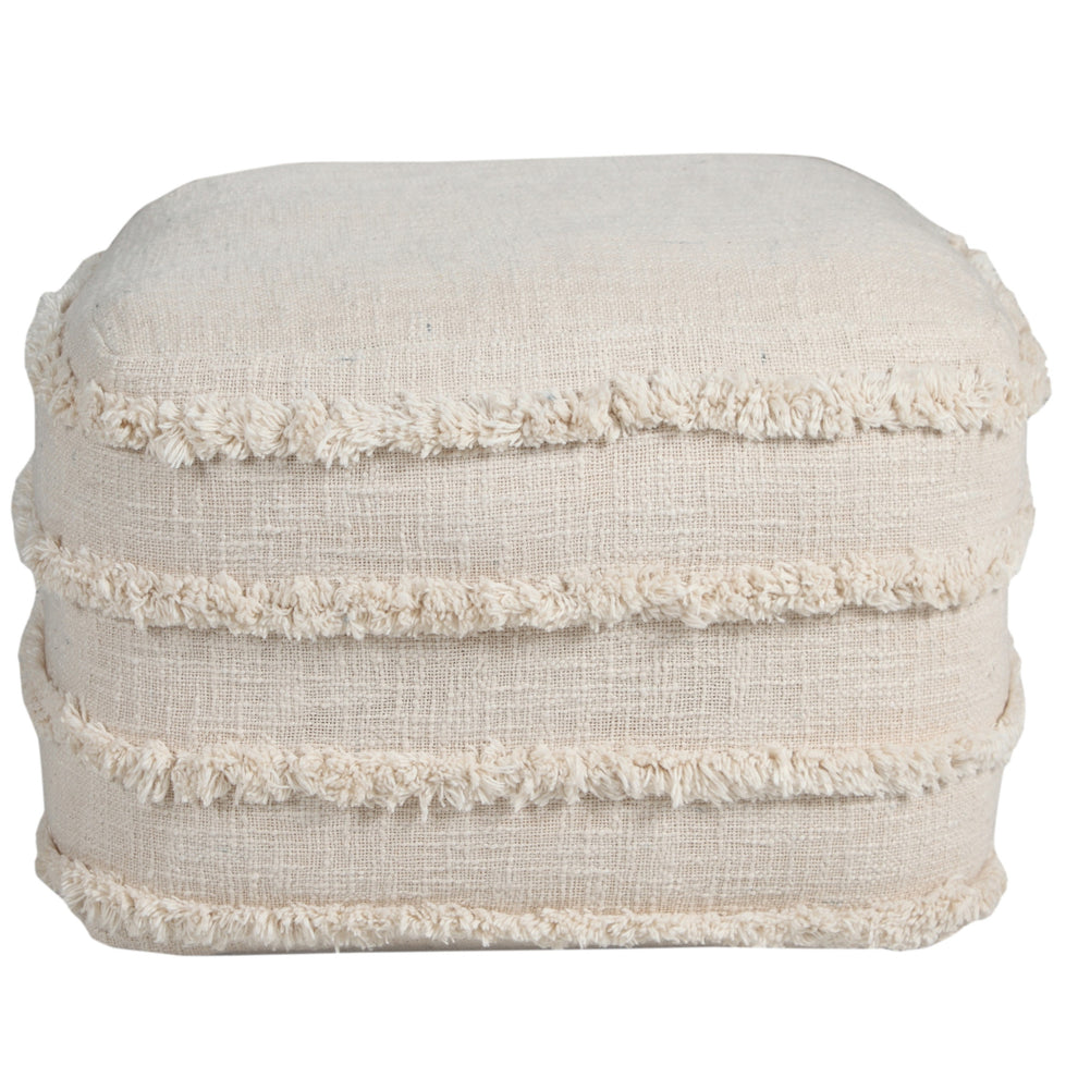 Cream Cotton Tufted Stripe Cube Pouf Ottoman By Homeroots | Ottomans | Modishstore - 4