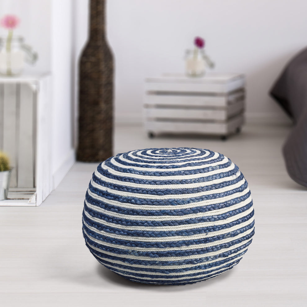 Blue Jute Ottoman By Homeroots | Ottomans | Modishstore - 5