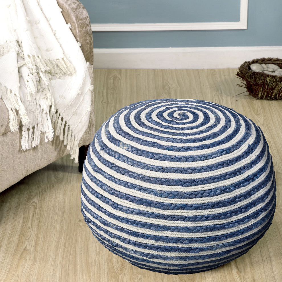 Blue Jute Ottoman By Homeroots | Ottomans | Modishstore - 4
