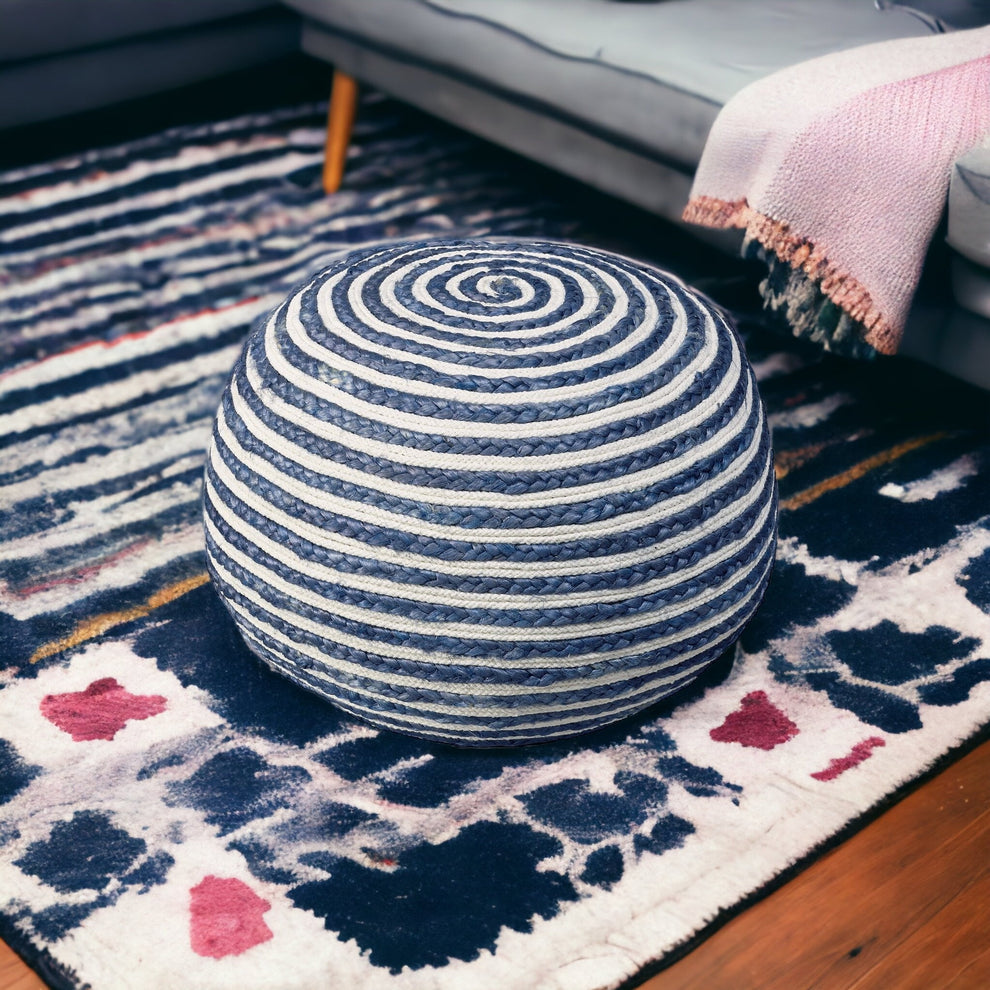 Blue Jute Ottoman By Homeroots | Ottomans | Modishstore - 2