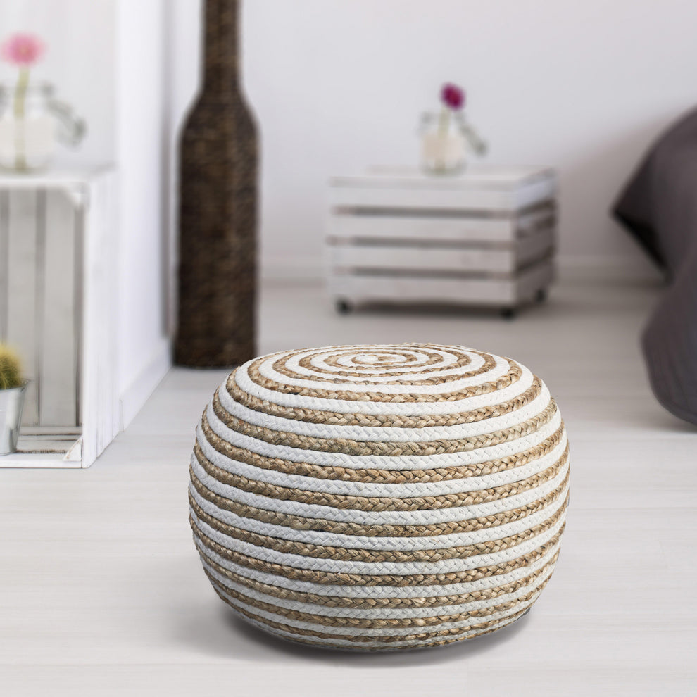 White Jute Ottoman By Homeroots | Ottomans | Modishstore - 4