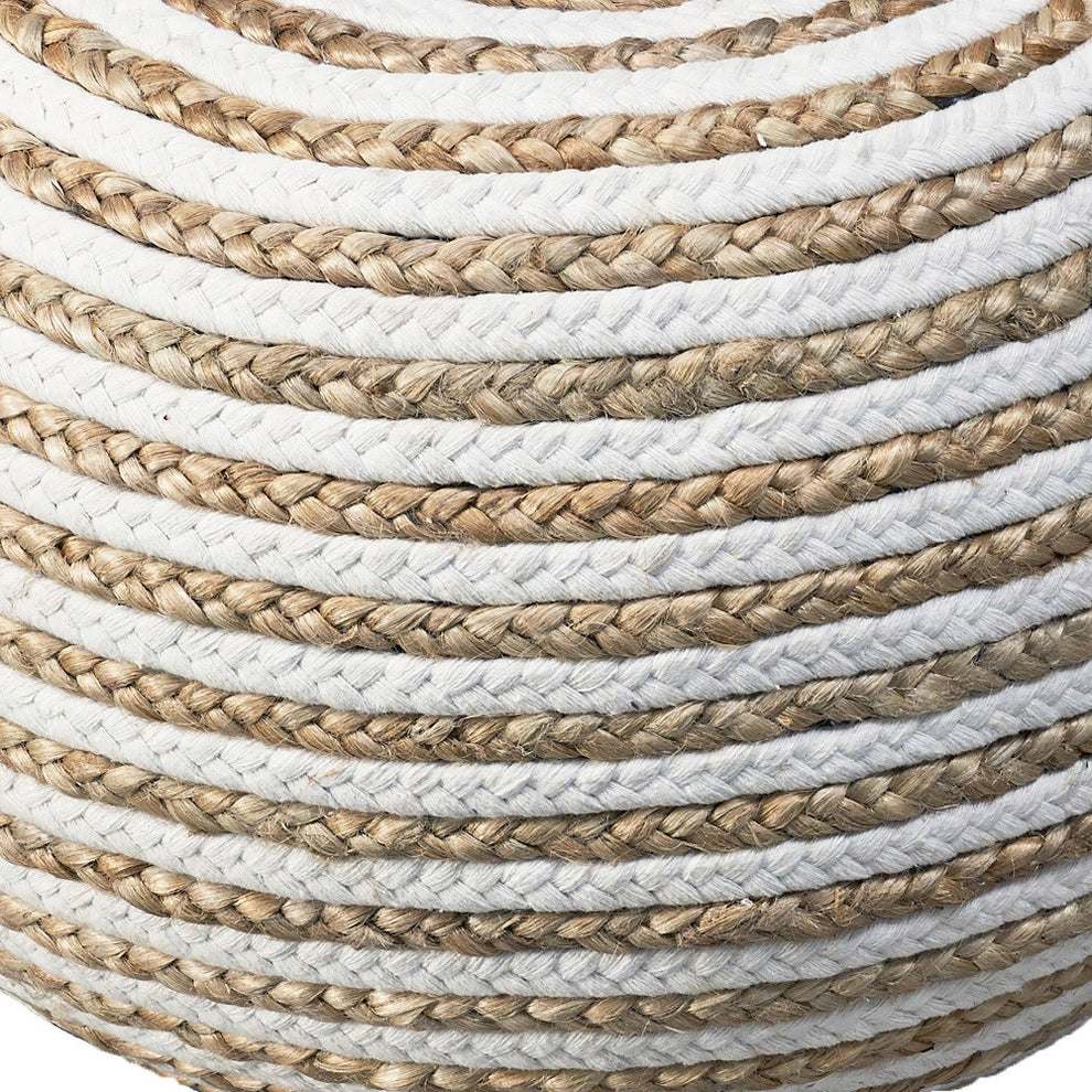 White Jute Ottoman By Homeroots | Ottomans | Modishstore - 3