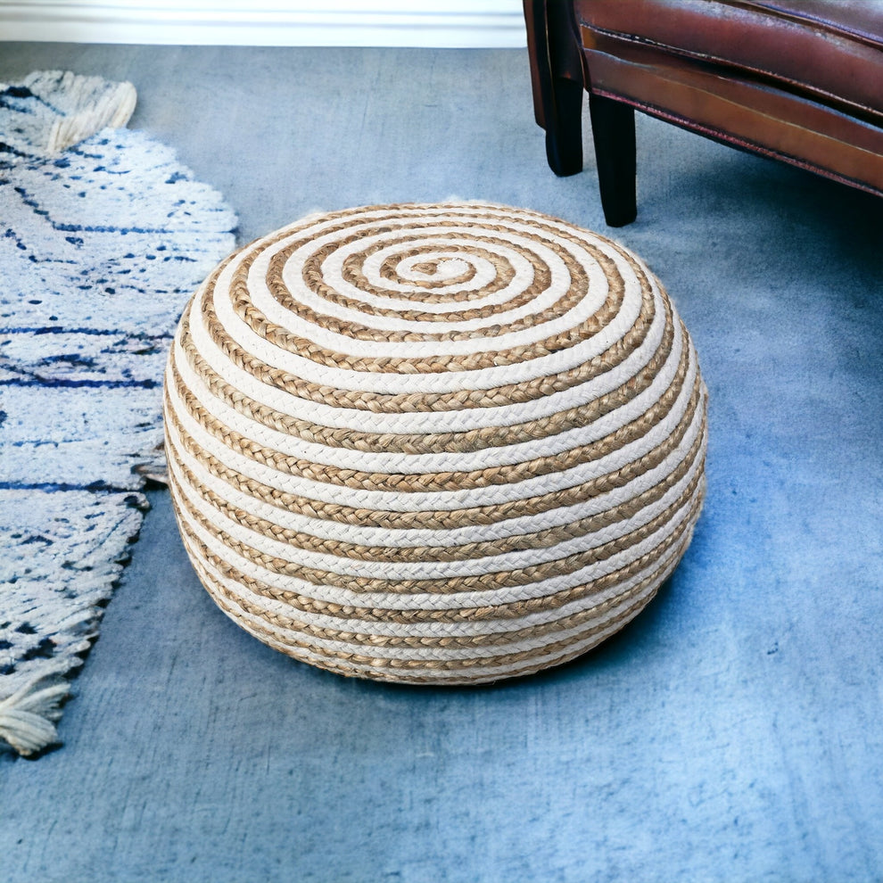 White Jute Ottoman By Homeroots | Ottomans | Modishstore - 2