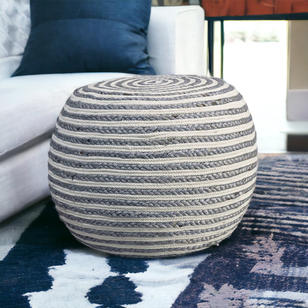 Gray Jute Ottoman By Homeroots | Ottomans | Modishstore - 2