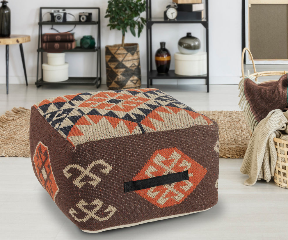 Brown Cotton Blend Ottoman By Homeroots | Ottomans | Modishstore - 5