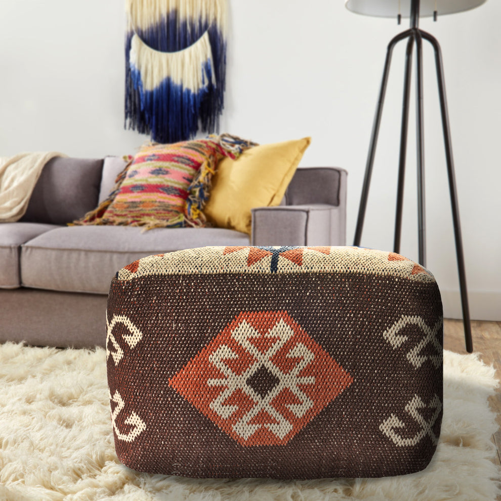 Brown Cotton Blend Ottoman By Homeroots | Ottomans | Modishstore - 7
