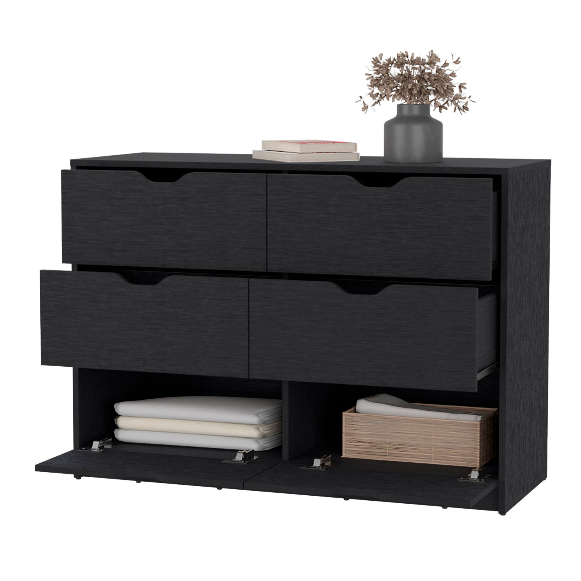 Black Manufactured Wood Six Drawer Modern Dresser By Homeroots | Dressers | Modishstore - 4