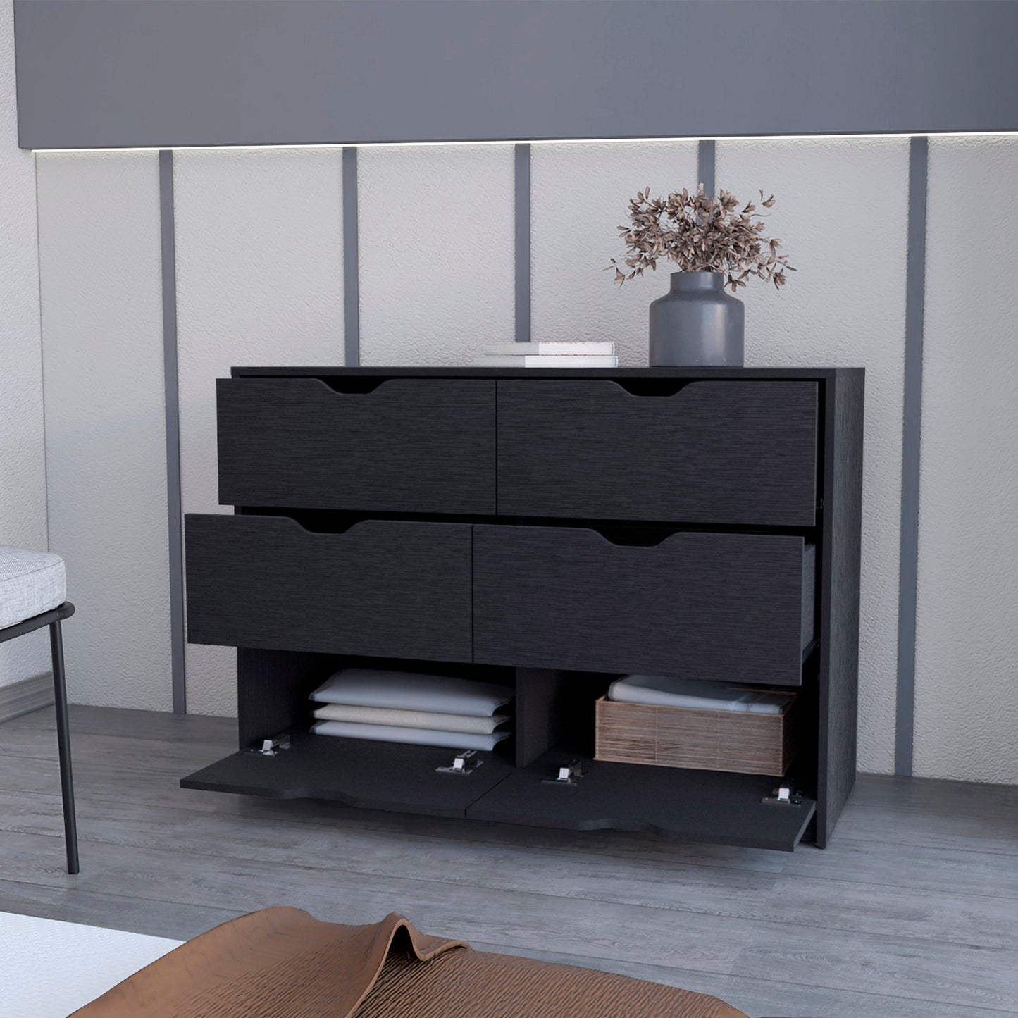 Black Manufactured Wood Six Drawer Modern Dresser By Homeroots | Dressers | Modishstore - 7