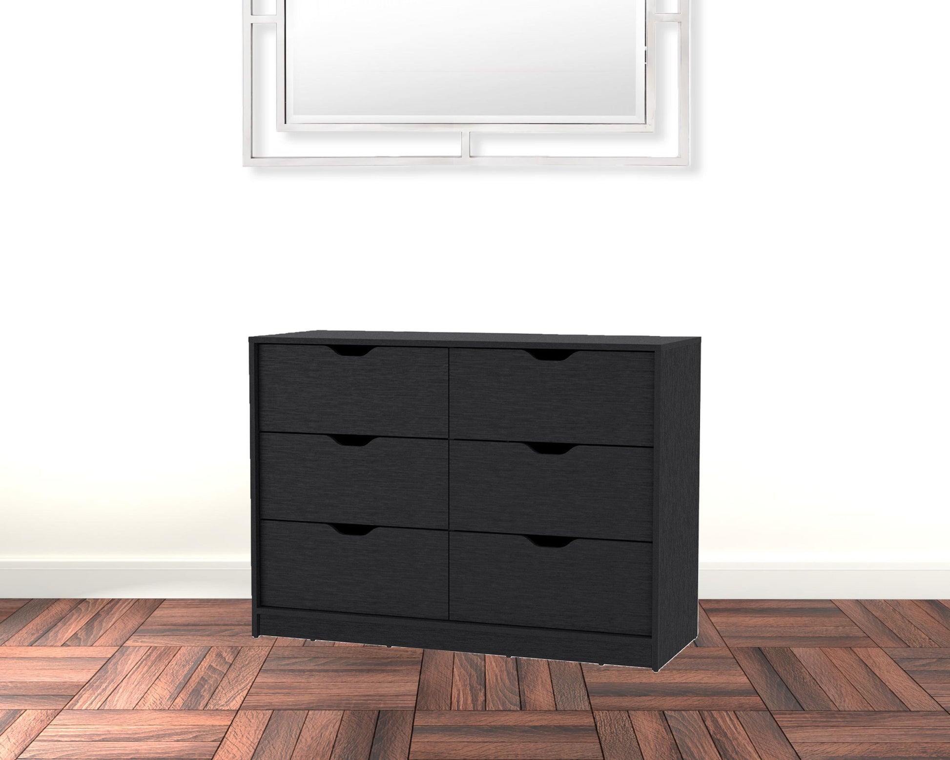 Black Manufactured Wood Six Drawer Modern Dresser By Homeroots | Dressers | Modishstore - 3