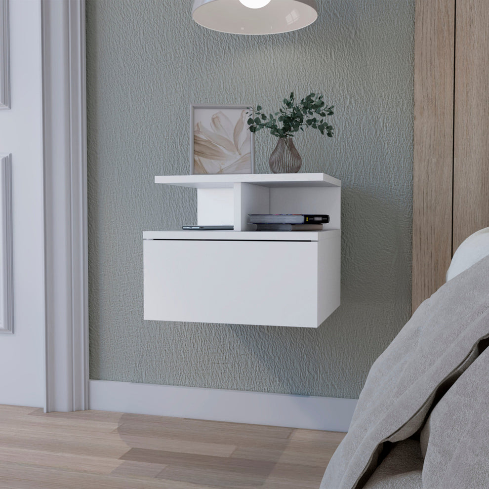 Wood One Drawer Floating Nightstand By Homeroots | Nightstands | Modishstore - 5