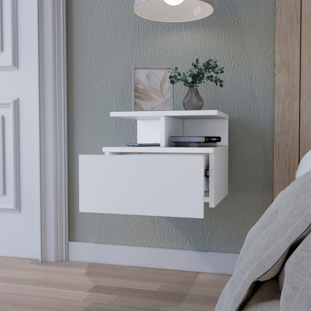 Wood One Drawer Floating Nightstand By Homeroots | Nightstands | Modishstore - 8