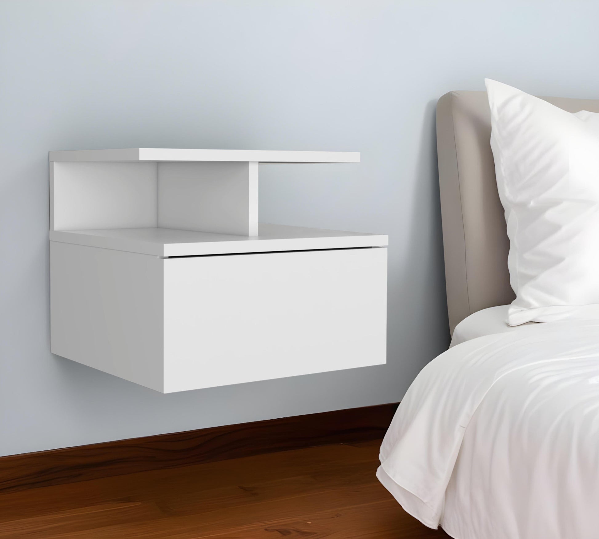 Wood One Drawer Floating Nightstand By Homeroots | Nightstands | Modishstore - 1