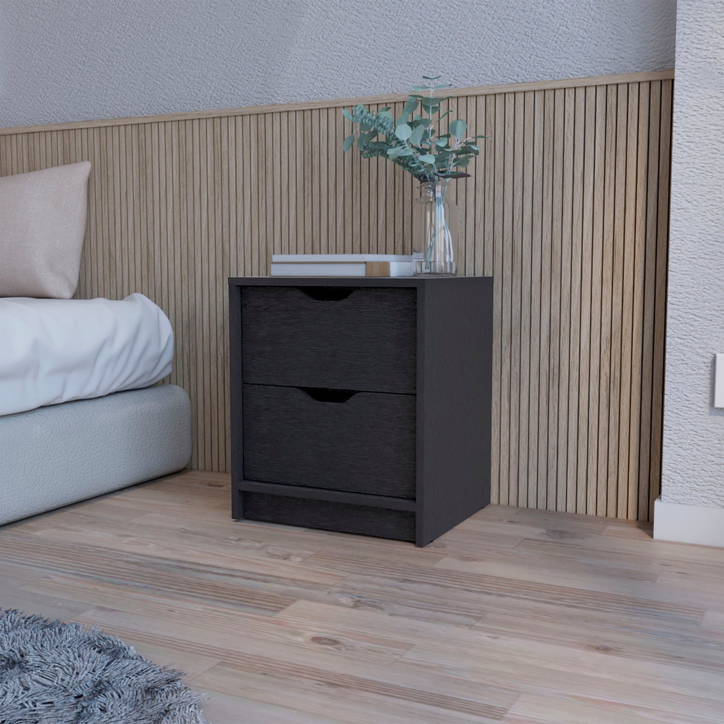 Black Two Drawer Nightstand With Integrated Tech By Homeroots | Nightstands | Modishstore - 5