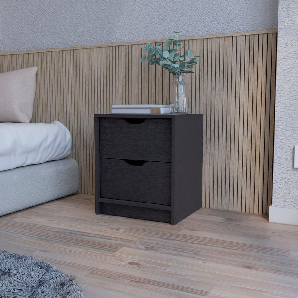 Black Two Drawer Nightstand With Integrated Tech By Homeroots | Nightstands | Modishstore - 5