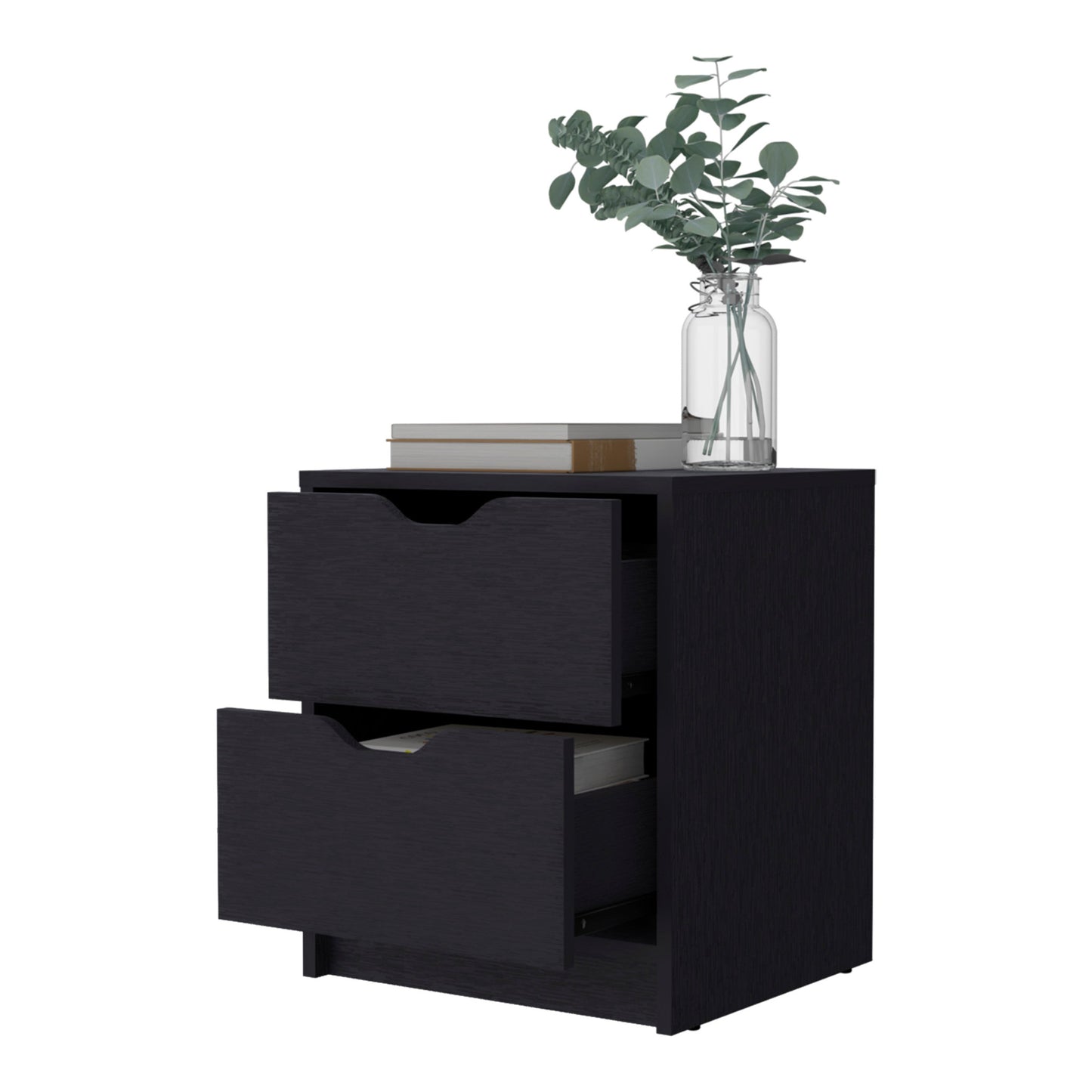 Black Two Drawer Nightstand With Integrated Tech By Homeroots | Nightstands | Modishstore - 4