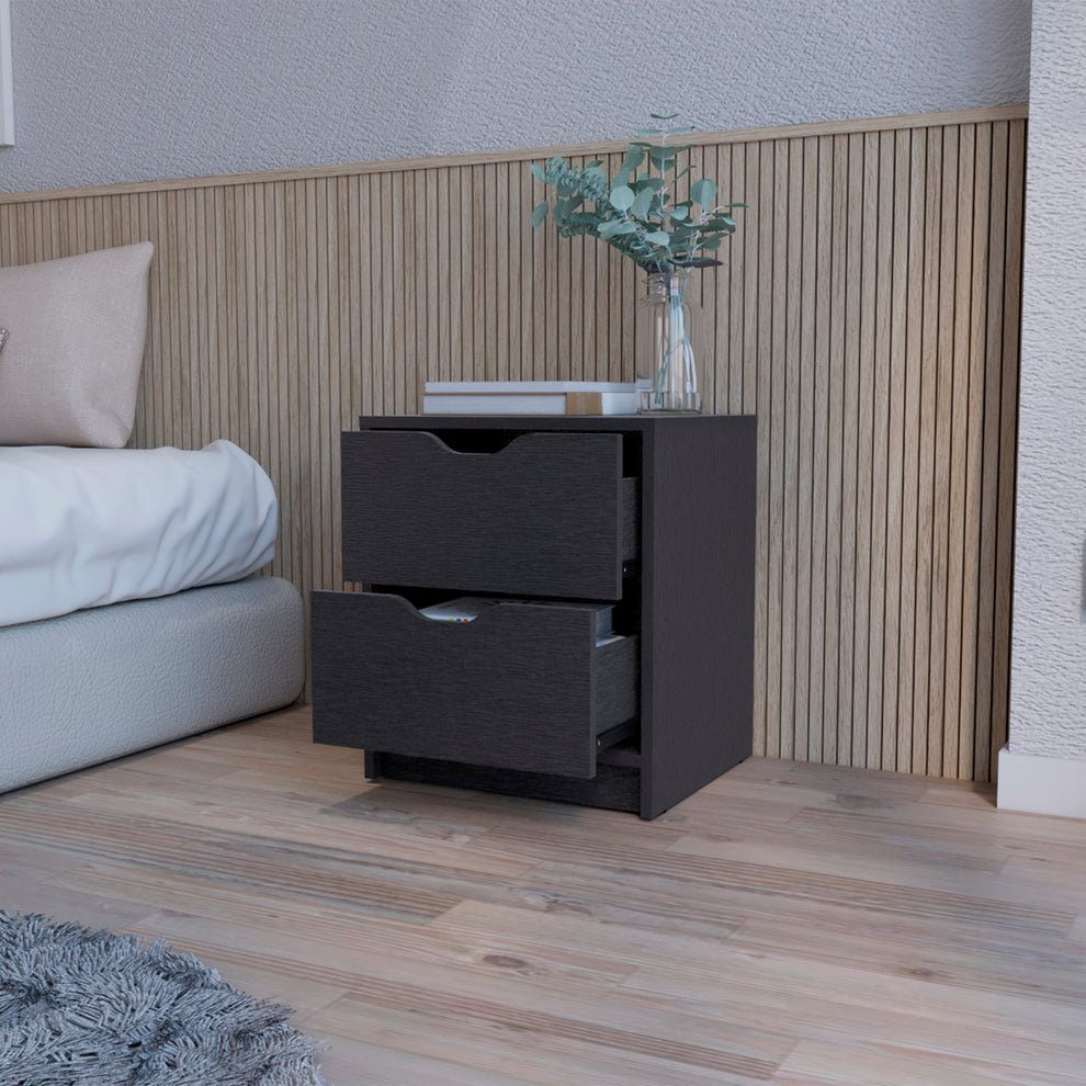 Black Two Drawer Nightstand With Integrated Tech By Homeroots | Nightstands | Modishstore - 3