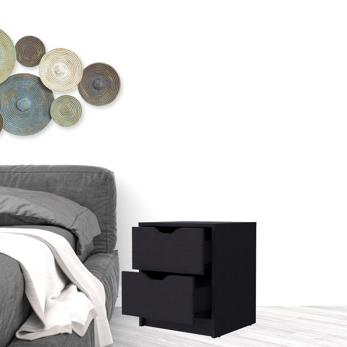 Black Two Drawer Nightstand With Integrated Tech By Homeroots | Nightstands | Modishstore - 2