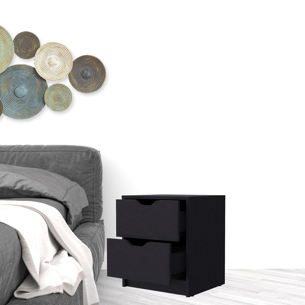 Black Two Drawer Nightstand With Integrated Tech By Homeroots | Nightstands | Modishstore - 2