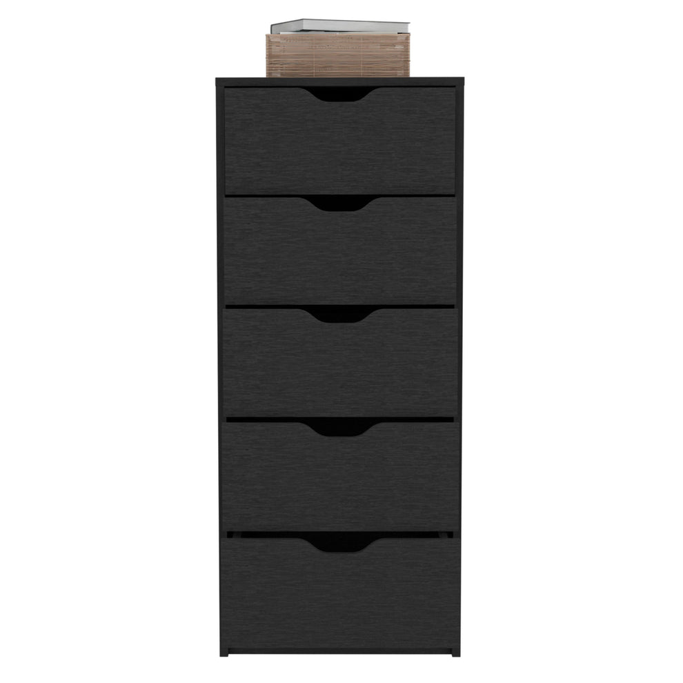 Black Charcoal Manufactured Wood Five Drawer Tall and Narrow Dresser By Homeroots | Dressers | Modishstore - 2