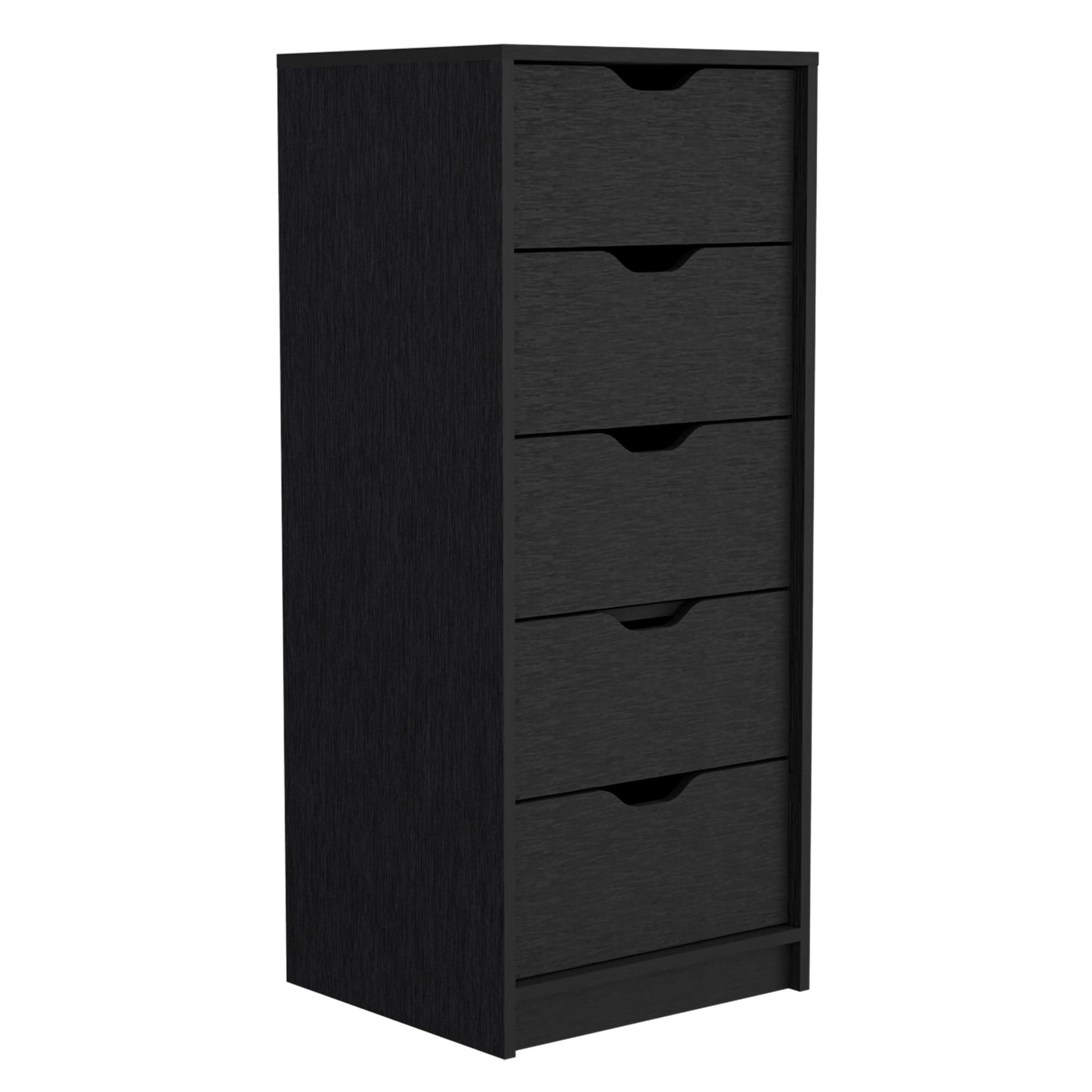 Black Charcoal Manufactured Wood Five Drawer Tall and Narrow Dresser By Homeroots | Dressers | Modishstore - 3