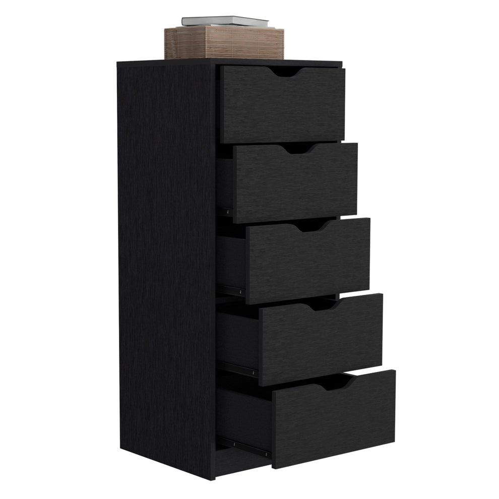 Black Charcoal Manufactured Wood Five Drawer Tall and Narrow Dresser By Homeroots | Dressers | Modishstore - 4
