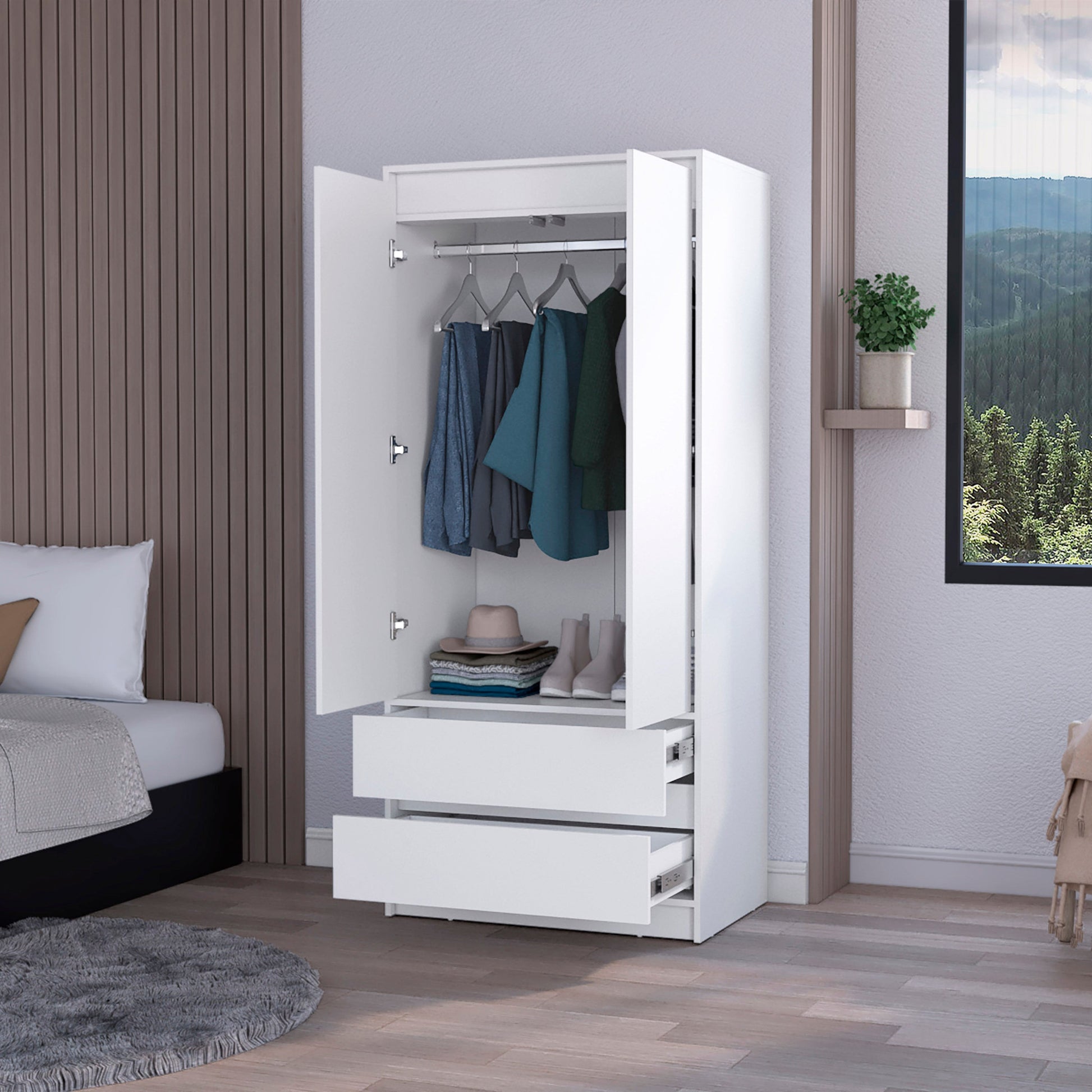 White Accent Cabinet Soft Close With Multiple Shelves And Two Drawers By Homeroots | Dressers | Modishstore - 5
