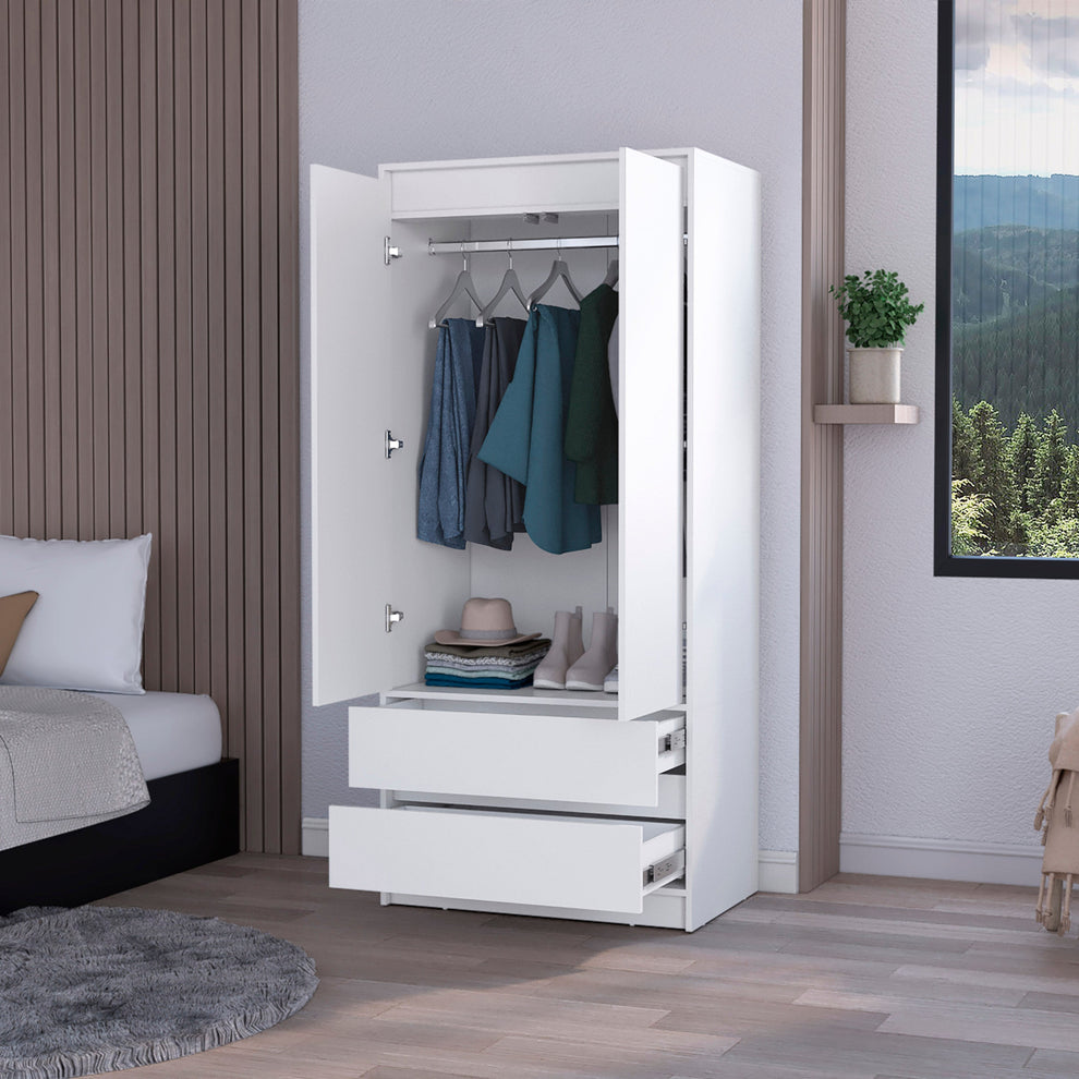 White Accent Cabinet Soft Close With Multiple Shelves And Two Drawers By Homeroots | Dressers | Modishstore - 5