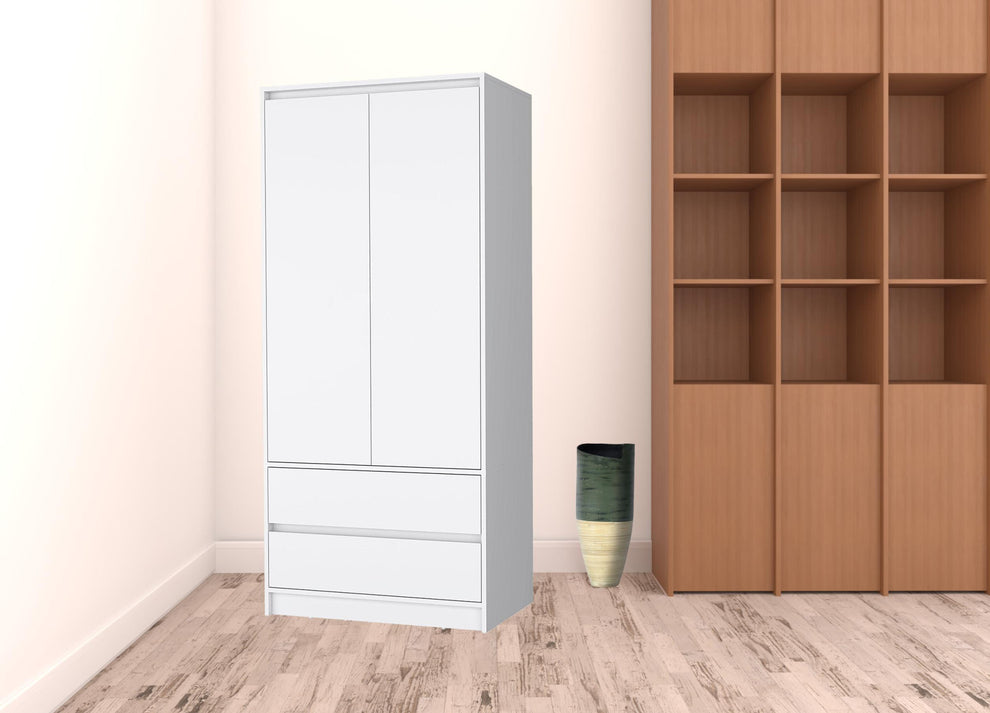 White Accent Cabinet Soft Close With Multiple Shelves And Two Drawers By Homeroots | Dressers | Modishstore - 3