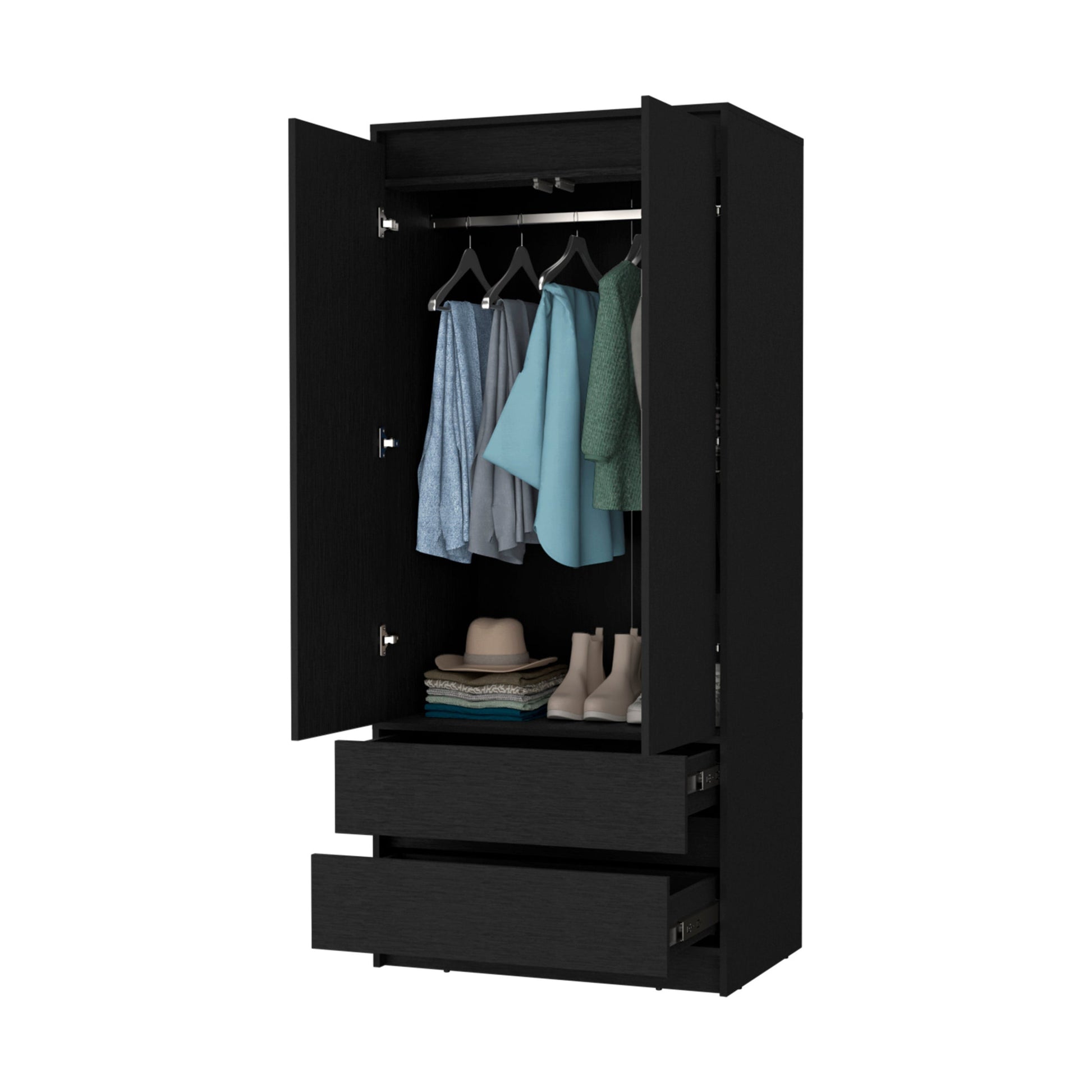 Black Accent Cabinet Soft Close With Multiple Shelves And Three Drawers By Homeroots | Dressers | Modishstore - 2
